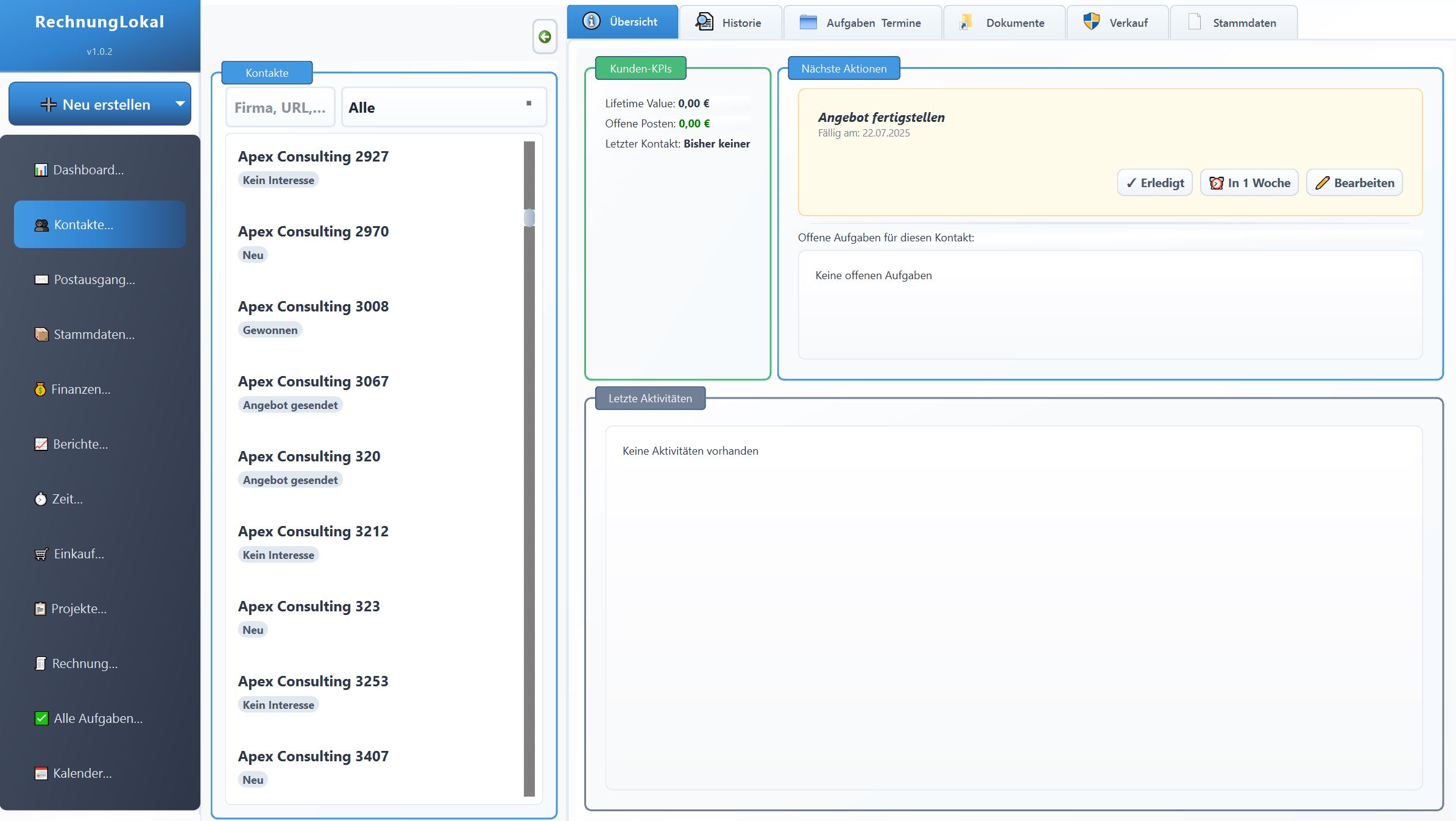 CRM-Funktionen Screenshot